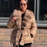 Пуховик женский, на пуху с отделкой из меха соболя, Самара